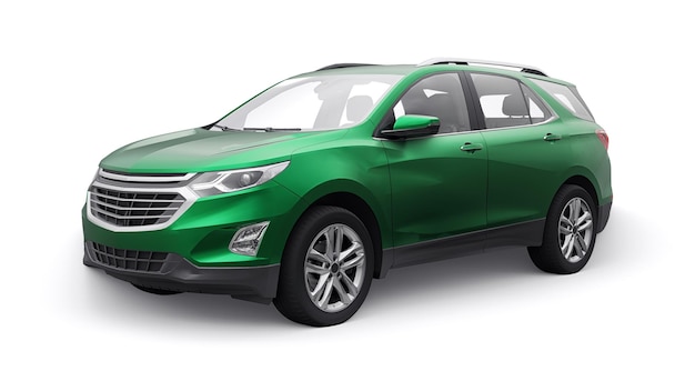 Green midsize city SUV for a family on a white background 3d rendering