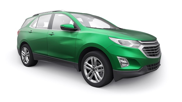 Green midsize city SUV for a family on a white background 3d rendering