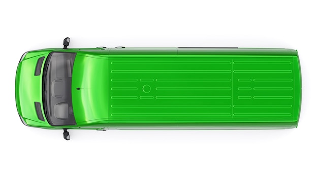白い背景の上の緑の中型商用バンあなたのデザインの碑文とロゴを適用するための空白のボディ3dイラスト