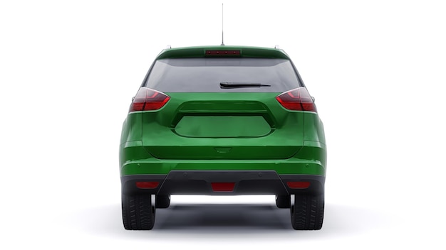 Green Midsize family urban SUV car on white background 3D illustration