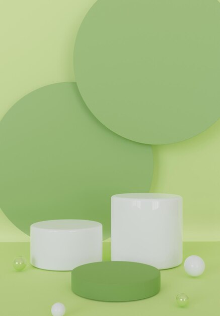 Фото Зелёный минимальный фон 3d-студио с подиумами для демонстрации и презентации продуктов