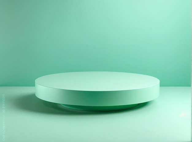 The green mint background on the round green mint podium creates a fresh and appealing atmosphere This podium serves a dual purpose as a platform for product presentations