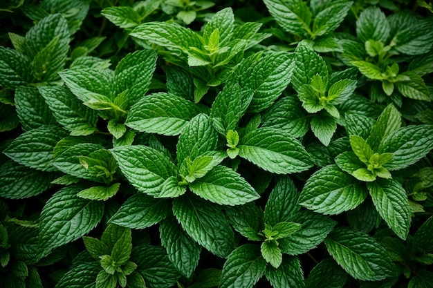 Green mint leaves in natural background