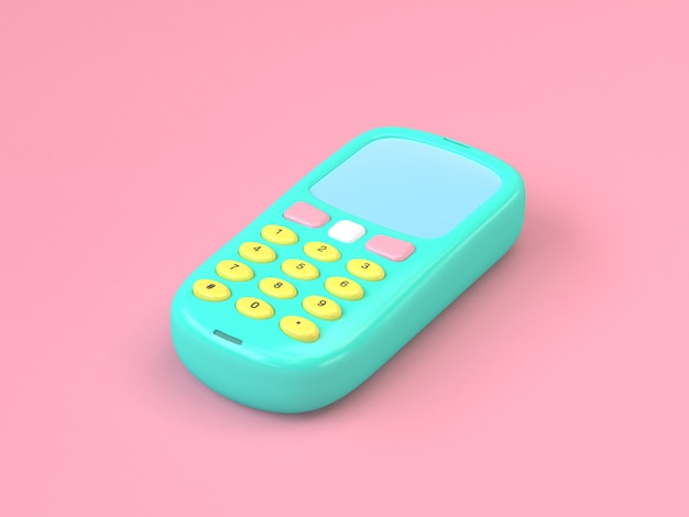 green mobile phone cartoon style 3d rendering minimal pink