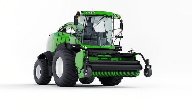 Green modern combine on a white background. 3d rendering.