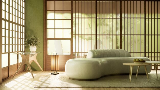 Green Modern room interior wabisabi style and sofa and decoration japanese