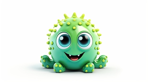 a green monster with a big eyes and a big smile.