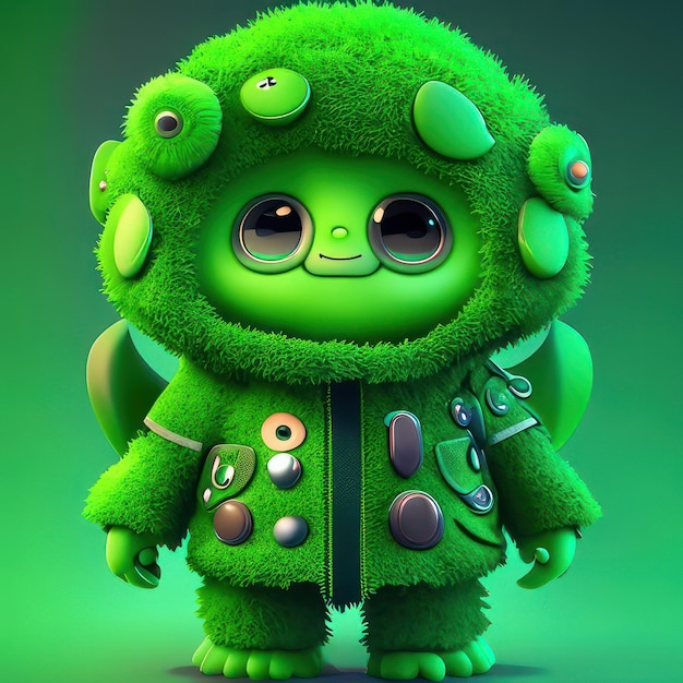 Green monster with black eyes in green clothes generative ai