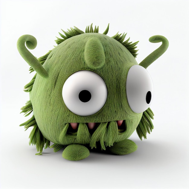 A green monster with a green face and green eyes.