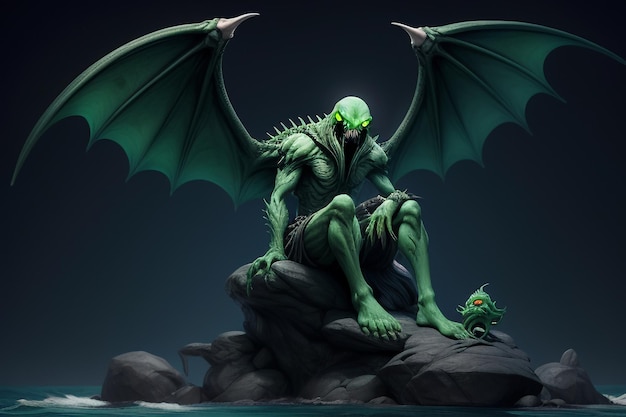 Green monster with a pair of wings dangerous beast wallpaper background illustration