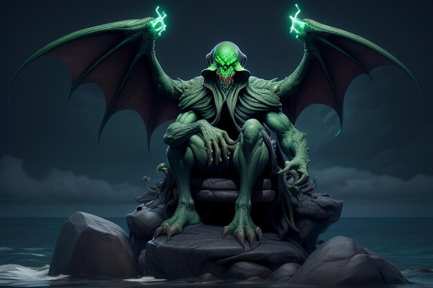 Green monster with a pair of wings Dangerous beast wallpaper background illustration