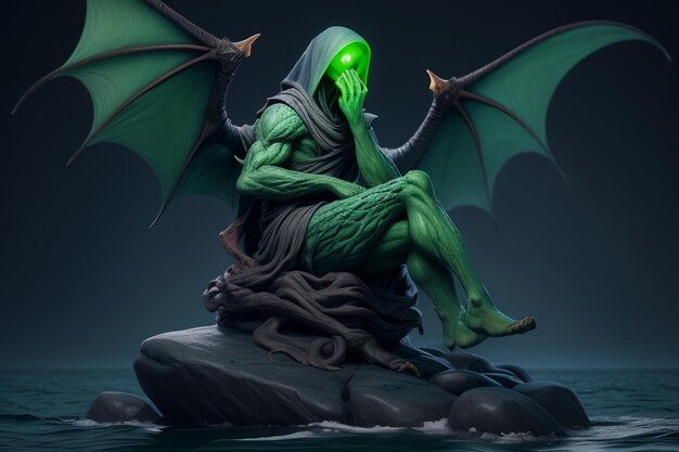 Зеленый монстр с парой крыльев Опасный зверь обои иллюстрация фона