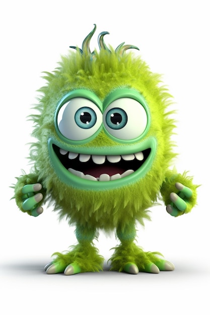 A green monster with a white mouth and green fur on its head.