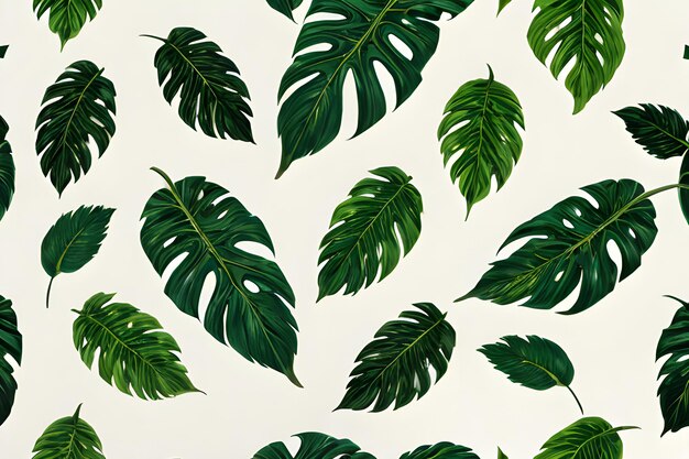 green monstera leaves vintage on seamless background