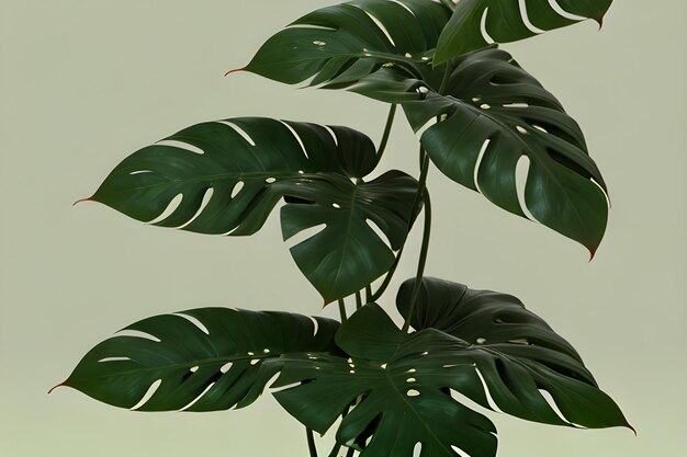 green monstera leaves vintage on seamless background