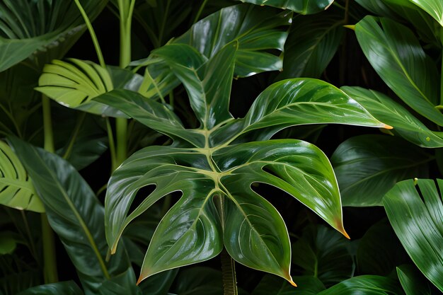 green monstera leaves vintage on seamless background