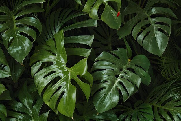 green monstera leaves vintage on seamless background