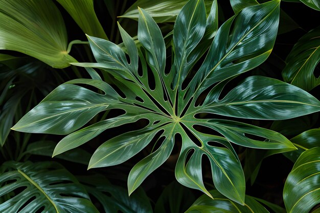 green monstera leaves vintage on seamless background