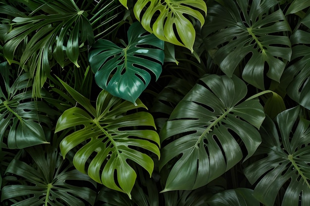 green monstera leaves vintage on seamless background