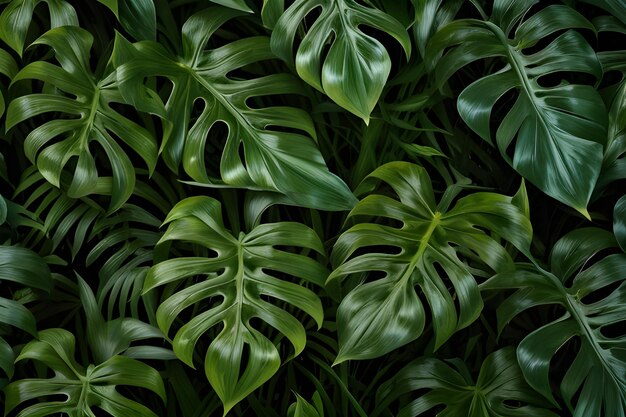 green monstera leaves vintage on seamless background