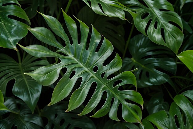 green monstera leaves vintage on seamless background