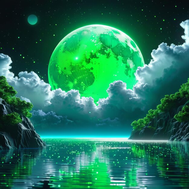 Green Moon Over a Lake