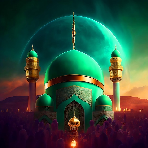 Зеленая мечеть Исламский фон Генеративный AI
