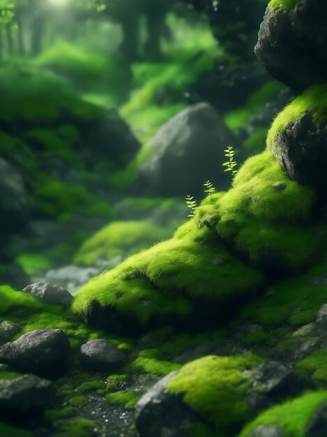 Green moss in forest Generative AI Illustration