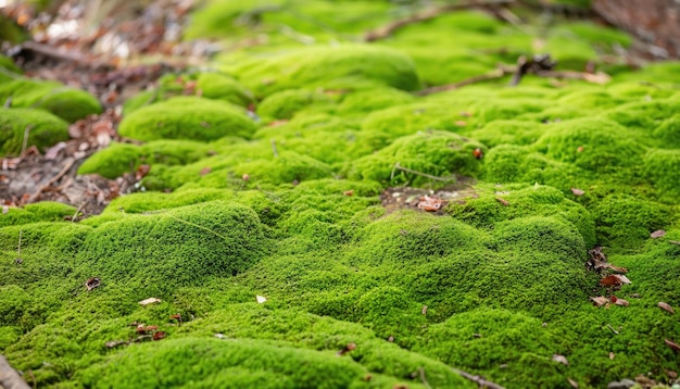 Premium Photo | Green moss in the forest with natural green background