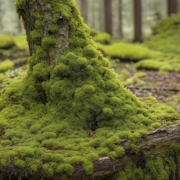 Фото green moss on a rotting tree trunk in the forest