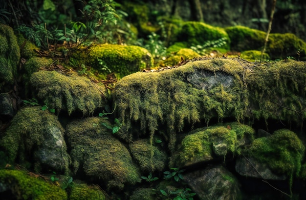Photo green moss on a wall