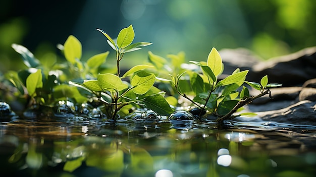 green moss in water