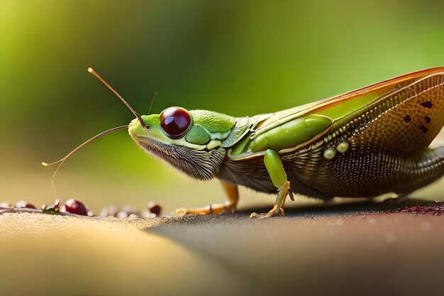 Photo a green moth with a red eye and a red eye.