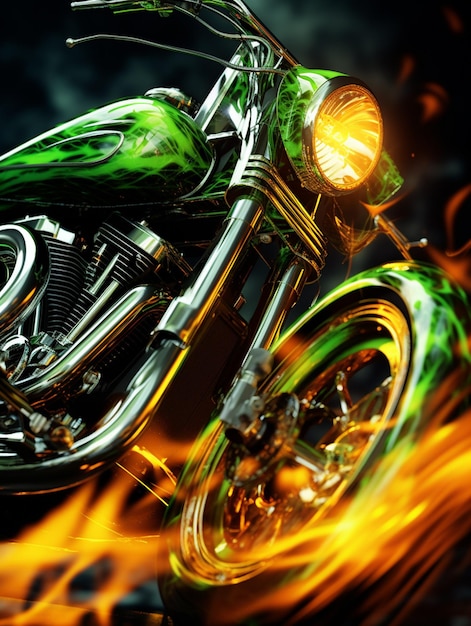 green motorcycle wallpaper on fire