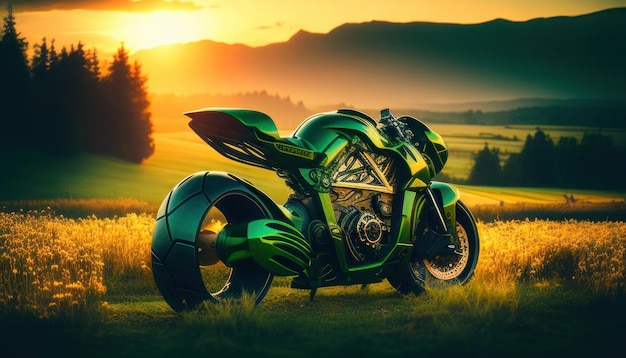 A green motorcycle with the word ducati on the front.