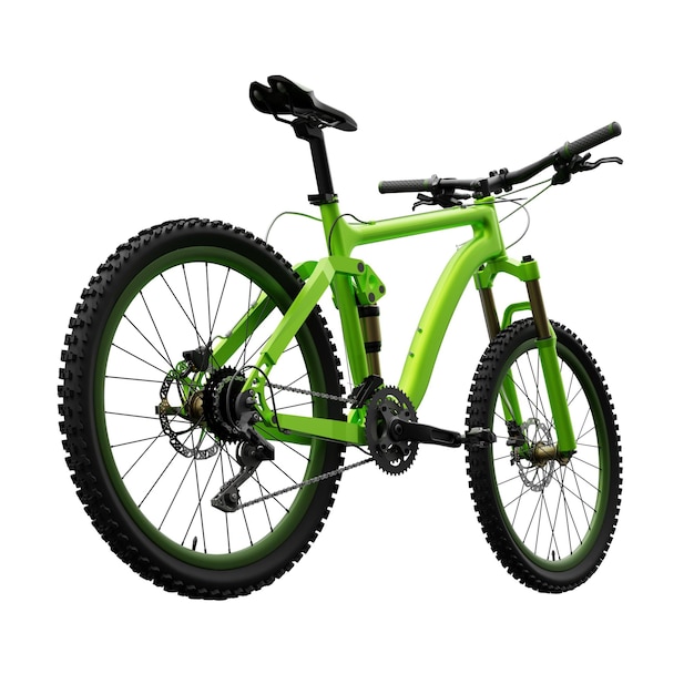 Green mountain bike on an isolated white background 3d rendering