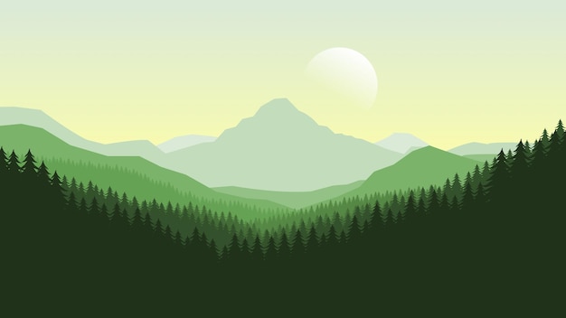 Green mountain landscape wallpaper in a minimalist flat design style Minimalist beauty background for desktop and wallpaper