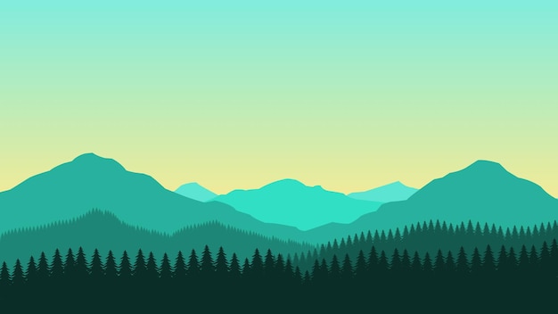 Green mountain landscape wallpaper in a minimalist flat design style
