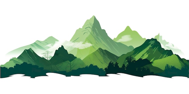 Green mountain ranges on white background AI Generative