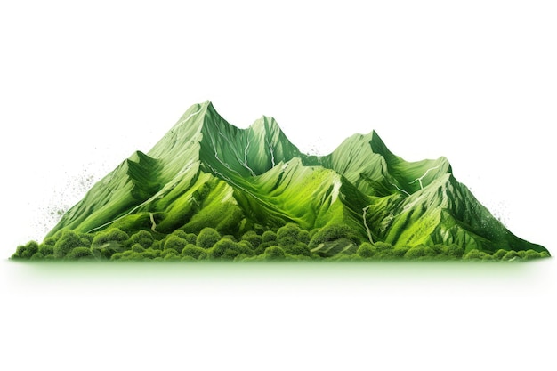 Green mountains alone on a white backdrop