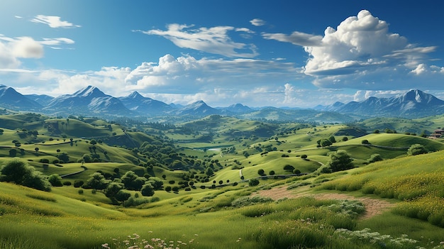 Photo green mountains with blue sky