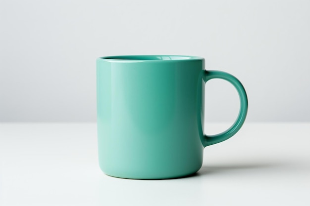 A green mug with a handle that says " the word " on it.