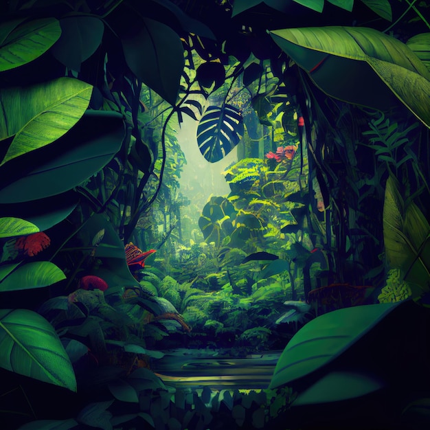 Green natural wild jungle background Generative AI