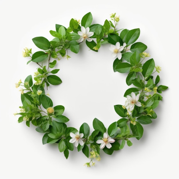 Green natural wreath on white Illustration AI GenerativexA