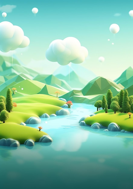 green nature cartoon style 3D rendering