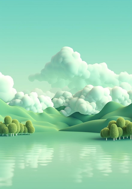 green nature cartoon style 3D rendering