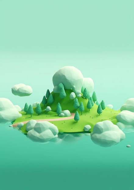 Photo green nature cartoon style 3d rendering