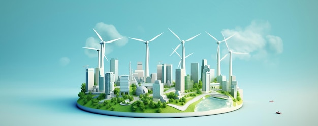 Green nature electricity renewable wind windmill environmental ecological technology eco landscape illustration turbine energy plant sustainable clean tree environment power