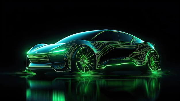 ArtStation - neon green sports car driving along a road in dubai