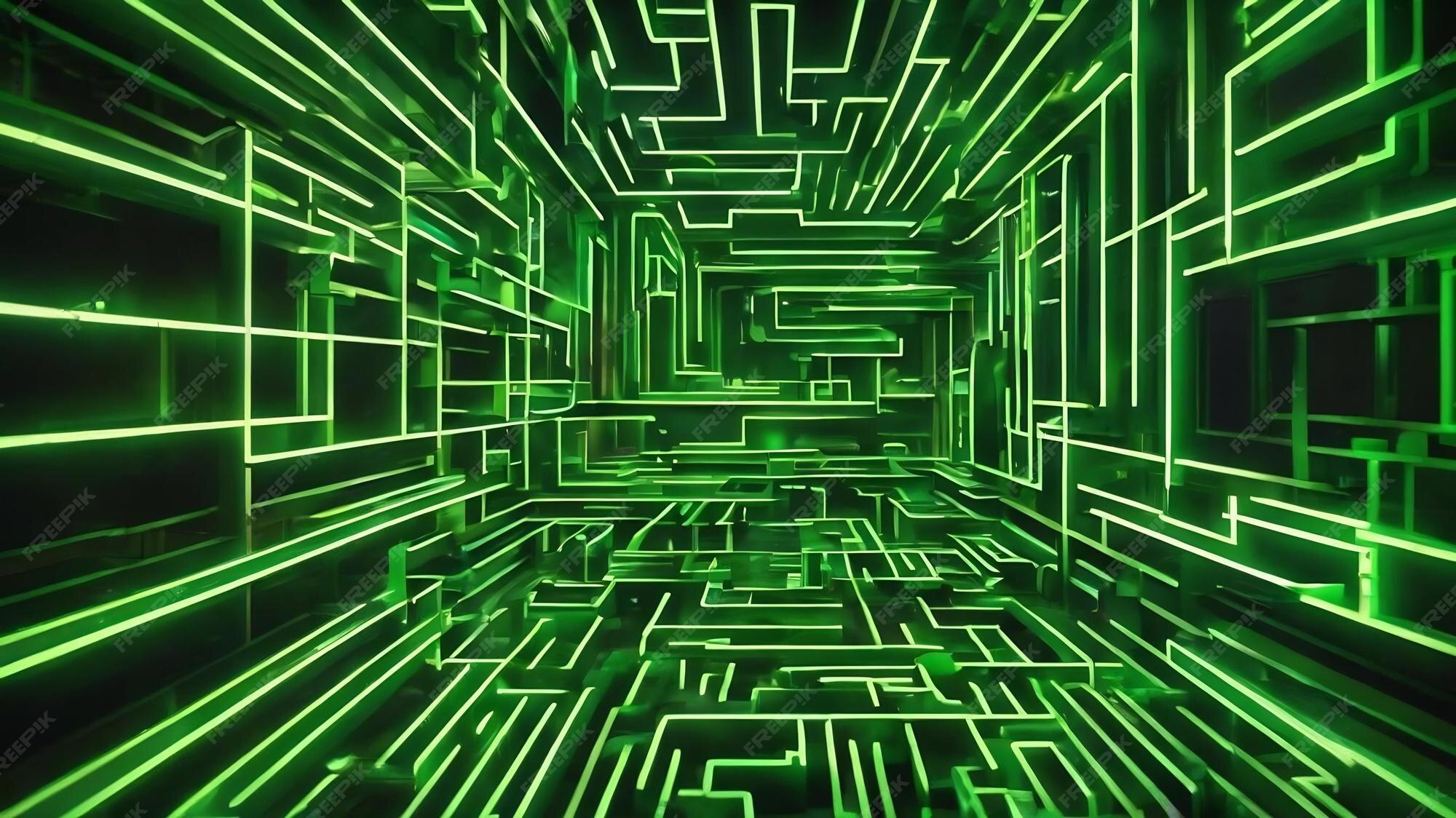 Premium AI Image  Green neon maze texture background